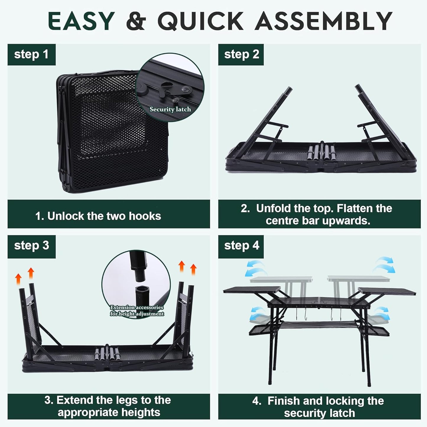 Nice C Camping Table, Compact Folding Table, Grill Table, Outdoor Tables, Camping Tables That Fold Up Lightweight, with 4 Side Tables & Mesh Net for BBQ, Camping
