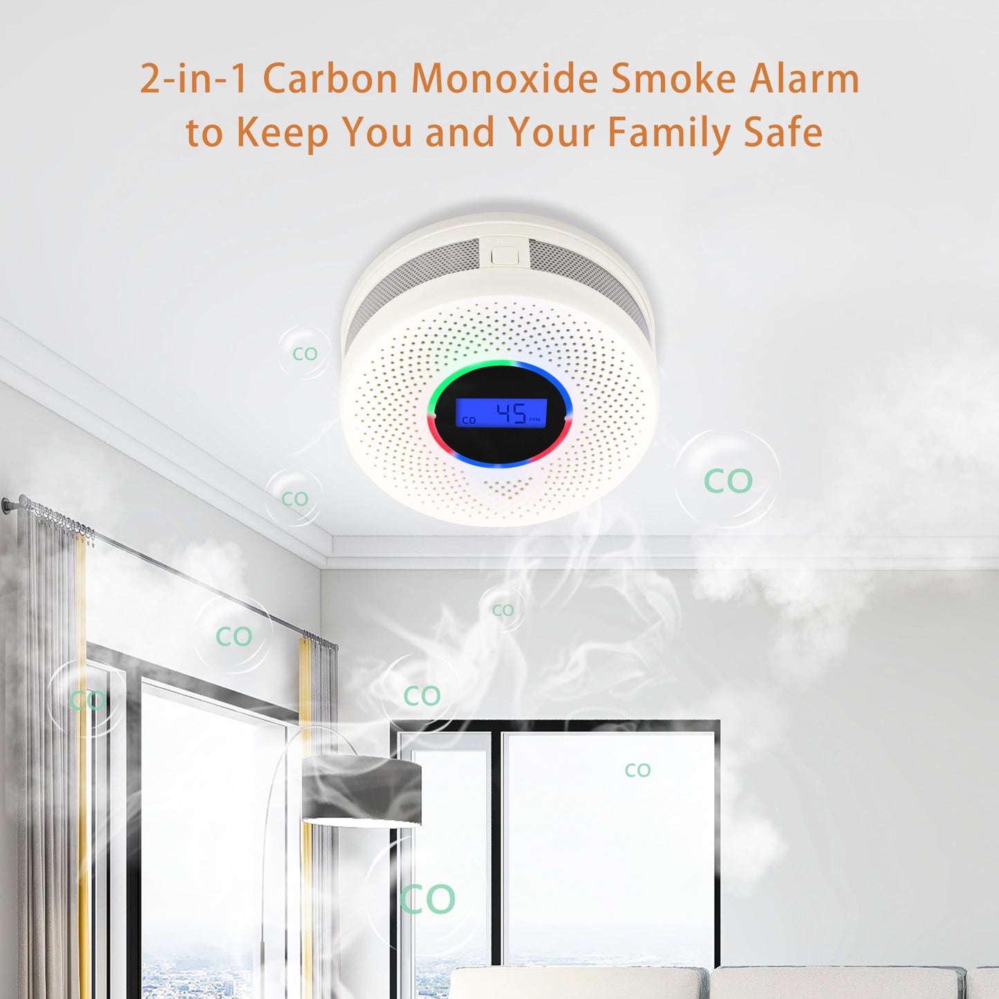 Kesymo 2Pack Upgraded Interlinked Smoke Carbon Monoxide Detector, Battery Powered&Wireless Interconnected Smoke and CO Alarm, Transmission Range of Over 820 ft (Includes Battery)