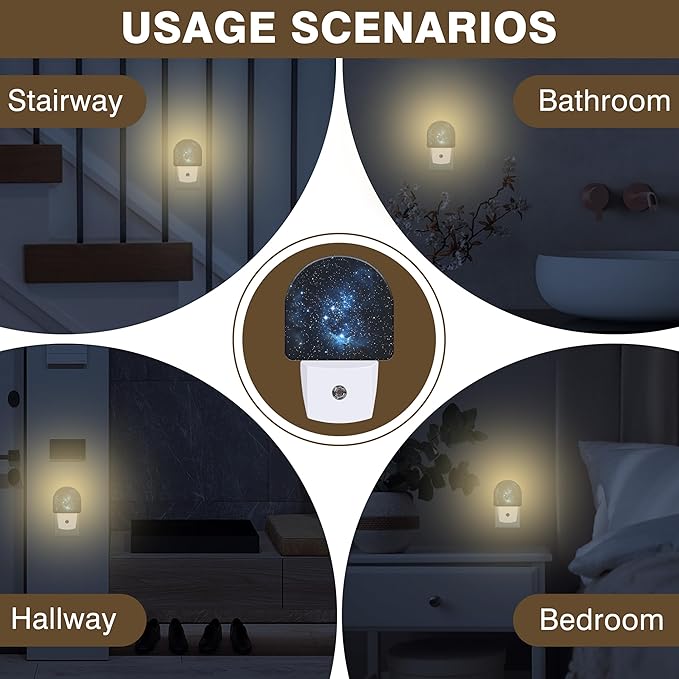 Night Light, Blue Night Sky with Stars Night Lights Plug into Wall Dusk to Dawn Sensor Round Nightlight for Women Men Energy Efficient Led Lamp 0.5W for Stairway Hallway Bedroom