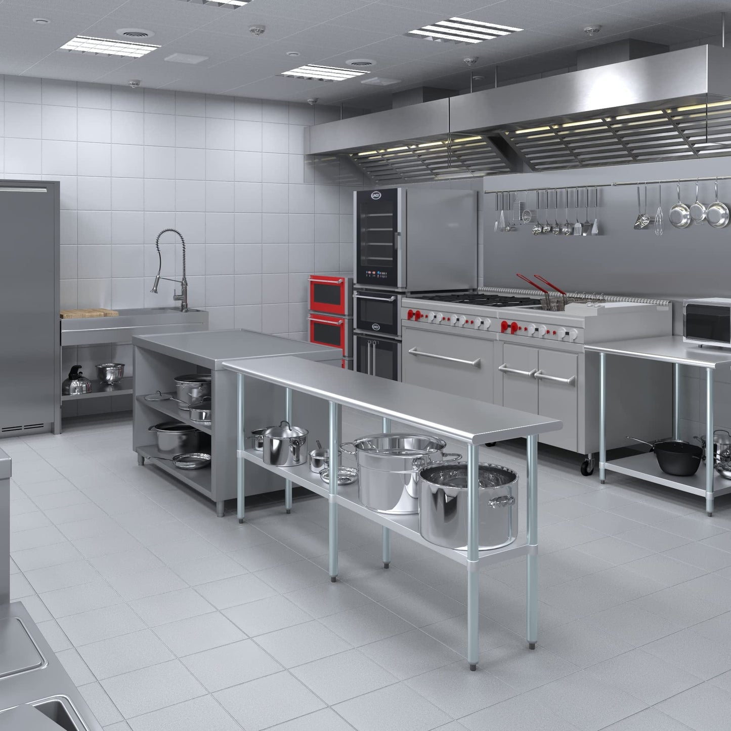 AmGood 18 in. x 84 in. Stainless Steel Work Table | Metal Kitchen Food Prep Table | NSF