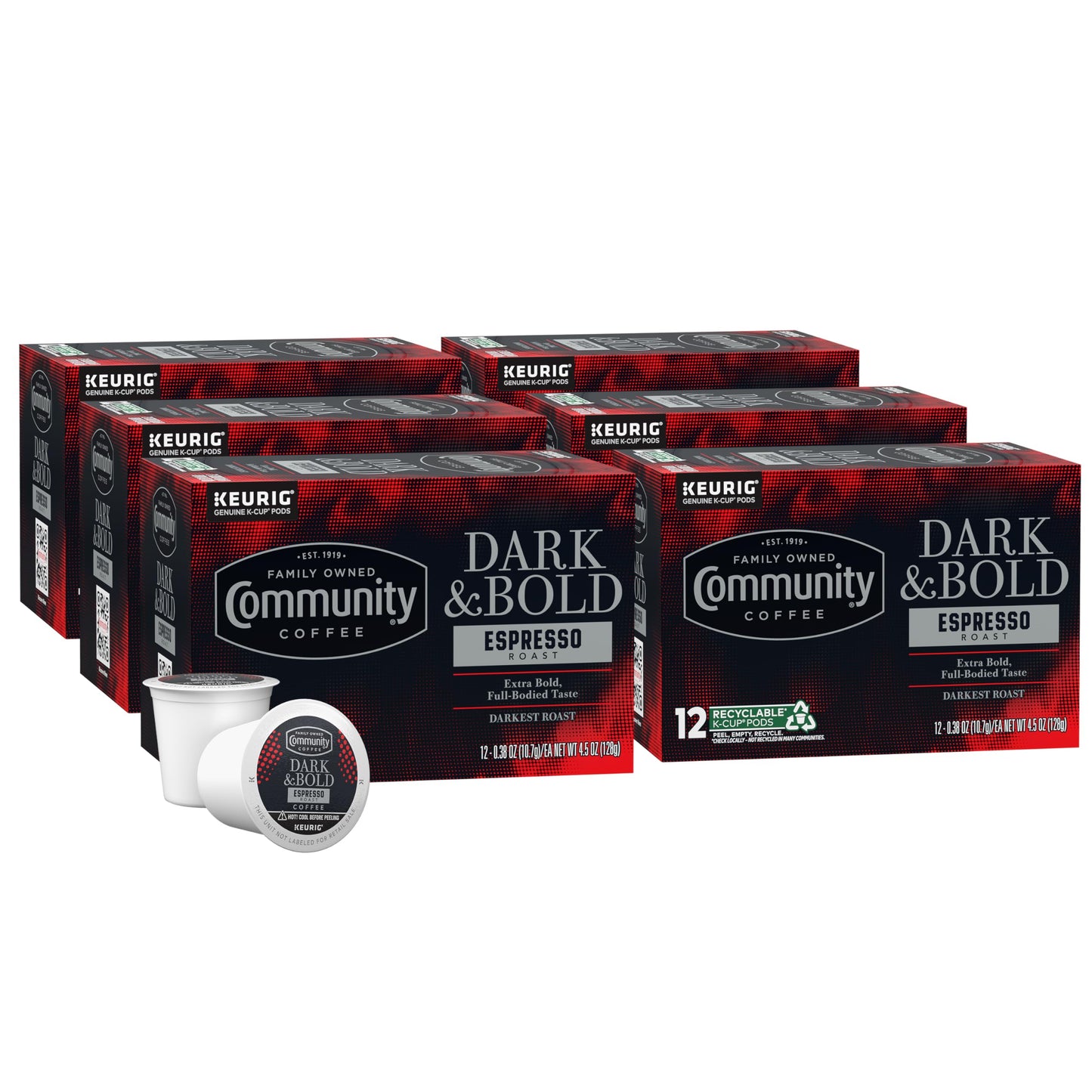 Community Coffee Dark & Bold Espresso Roast Coffee Pods 72 count Extra Dark Roast Compatible with Keurig 2.0 K-Cup malt-inspired 12 Count (Pack of 6)
