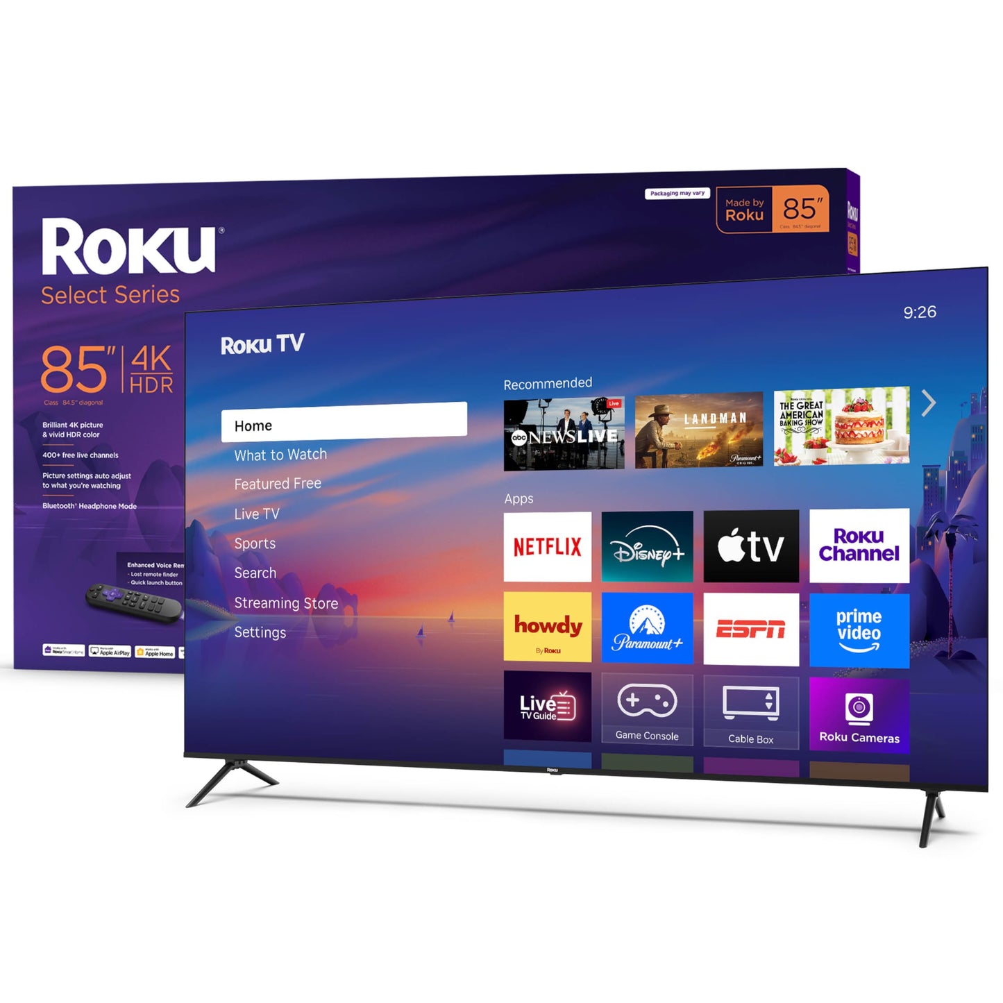 Roku Smart TV 2025 - 85-Inch Select Series, 4K HDR TV - RokuTV with Enhanced Voice Remote - Flat Screen LED Television with Wi-F