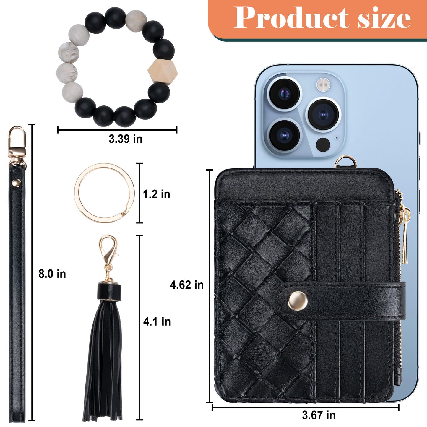 Airkit Keychain Wallet with Bracelet RFID Blocking Wristlet Credit Purse Card Holder, Silicone Bead Tassel Key Ring for Women
