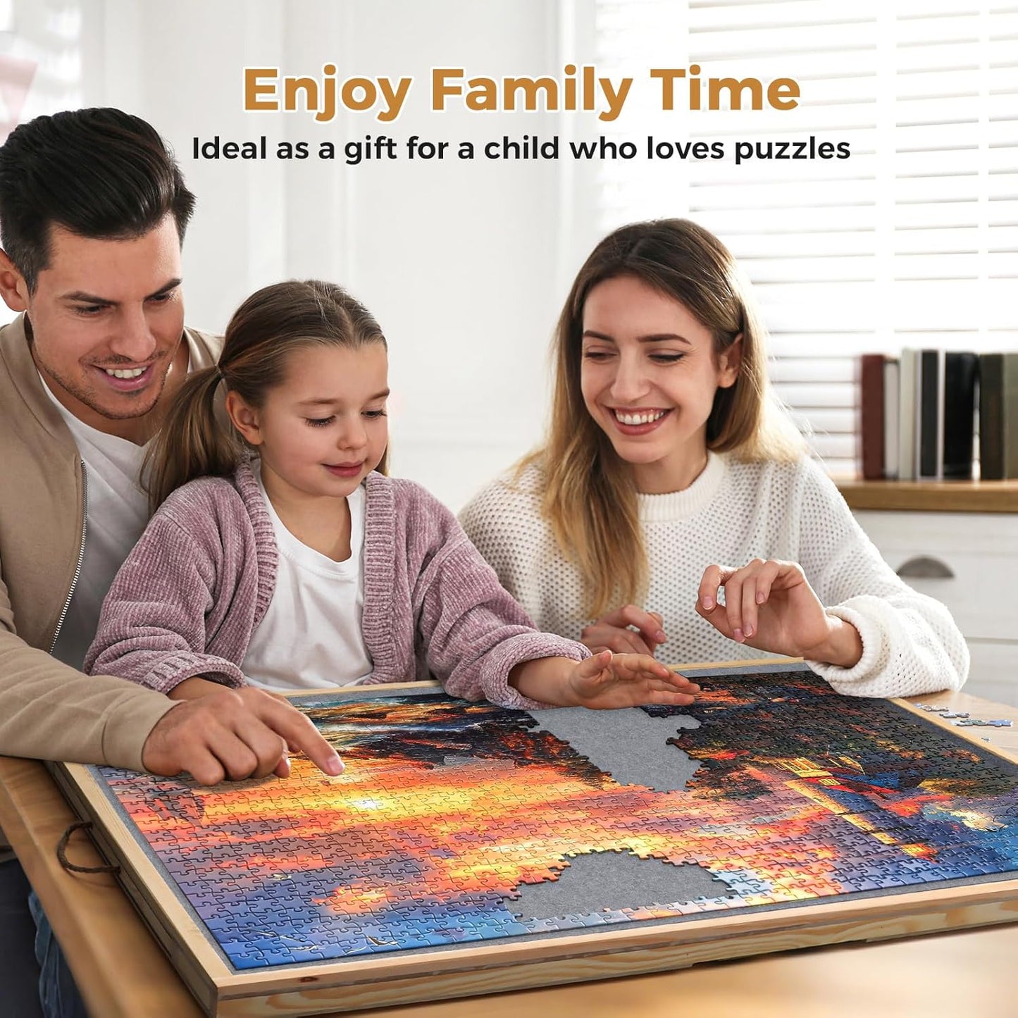 2 in 1 Rotating Tilting Puzzle Board with Drawers, 1500 Piece Jigsaw Puzzle Board with Protective Cover 4 Wheels 4 Sorting Trays, Puzzle Table for Puzzle Lovers, 35 X 27 Inch