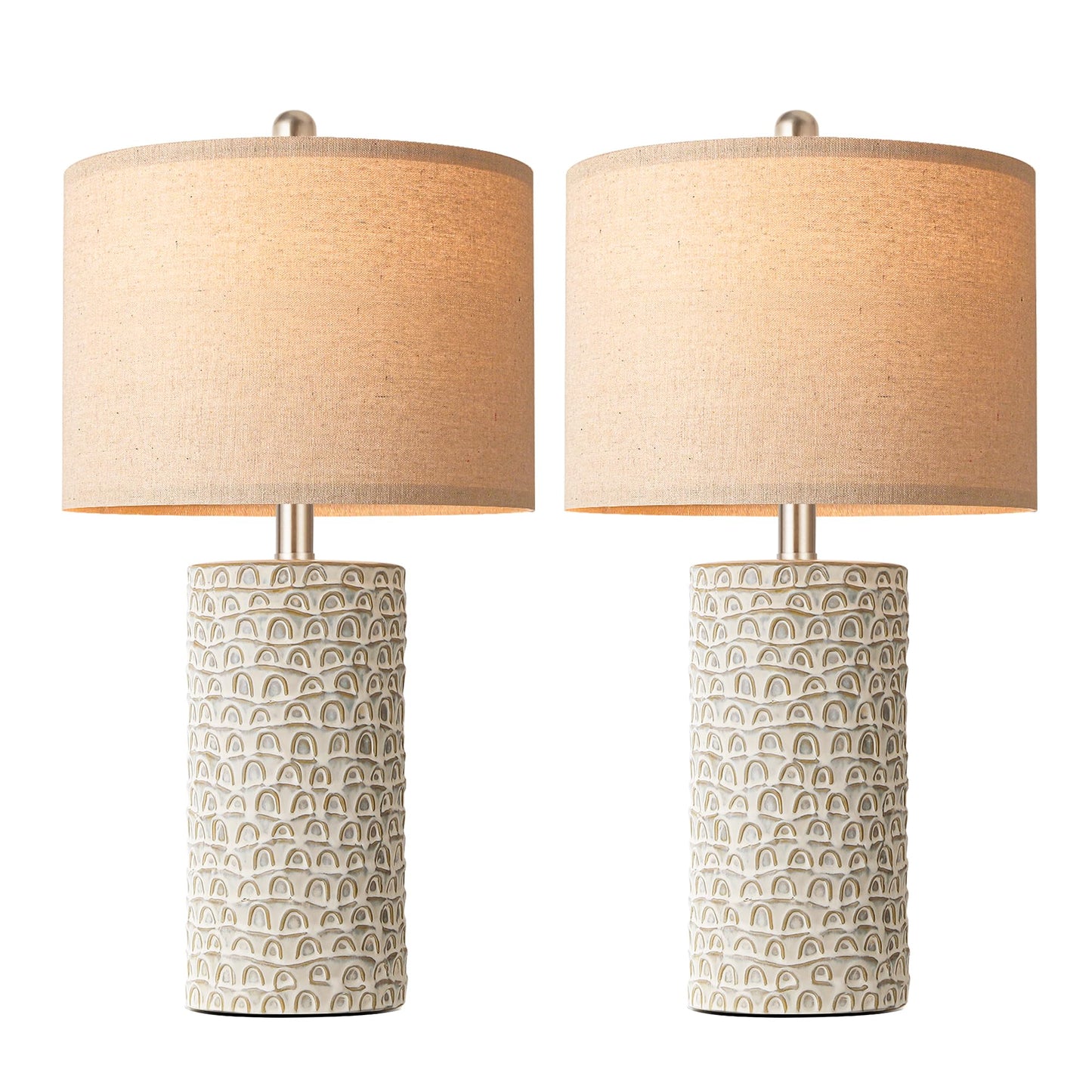 Partphoner Ceramic Table Lamp Set Of 2, 23 Grey & White Rustic Farmhouse Nightstand Lamps, Model Str-Dl-0005