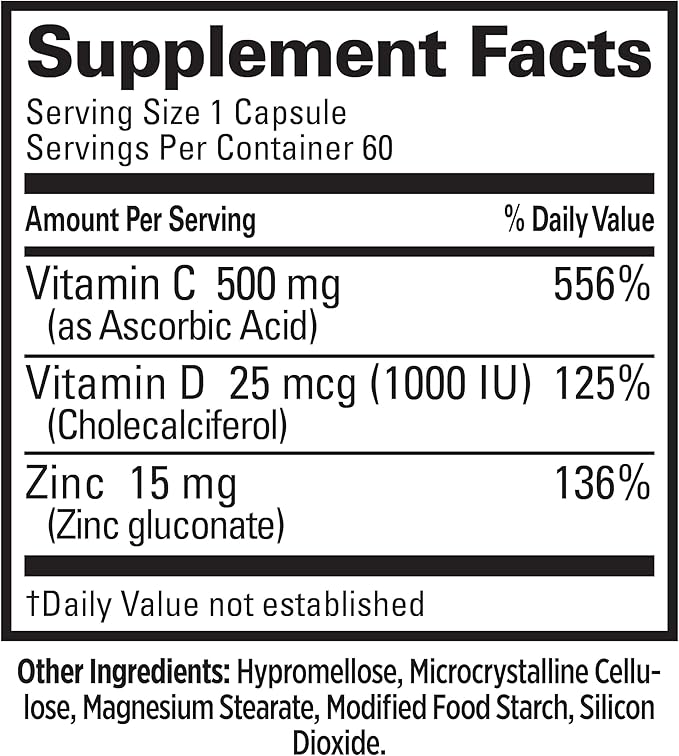 Quantum Health CDZ Immune Support Supplement Vitamin C 500 mg, Vitamin D 1000 IU Plus Zinc 15 mg Powerful Whole Body Wellness Support Complex - Daily Immunity Boost for Women & Men - 60 Capsules