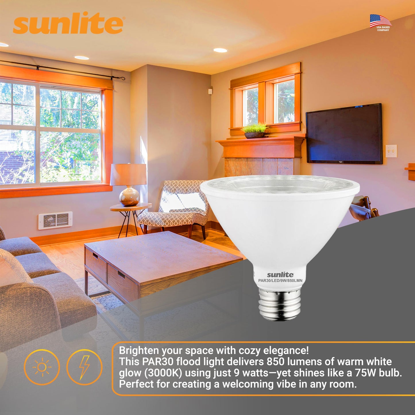 Sunlite LED PAR30 Flood Light Bulb, 9W (75W Equivalent), 850 Lumens, Dimmable, 3000K Warm White, 6 Count, Model 409