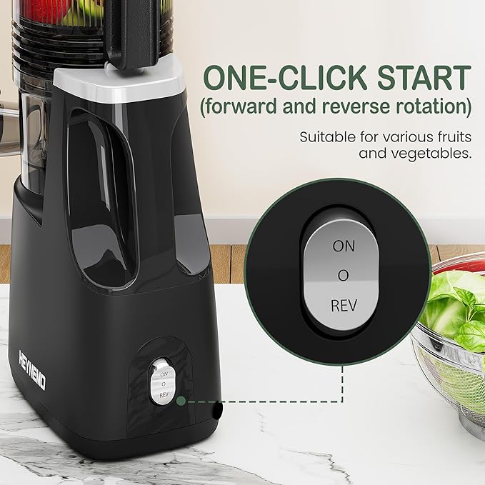 Heynemo Juicer Machines, 5.9" Wide Feed Chute Cold Press Juicer for Whole Vegetable & Fruit, 250W Slow Masticating Juicer Machines with with Dual-Layer Strainer, Easy to Clean,High Juice Yield, Black