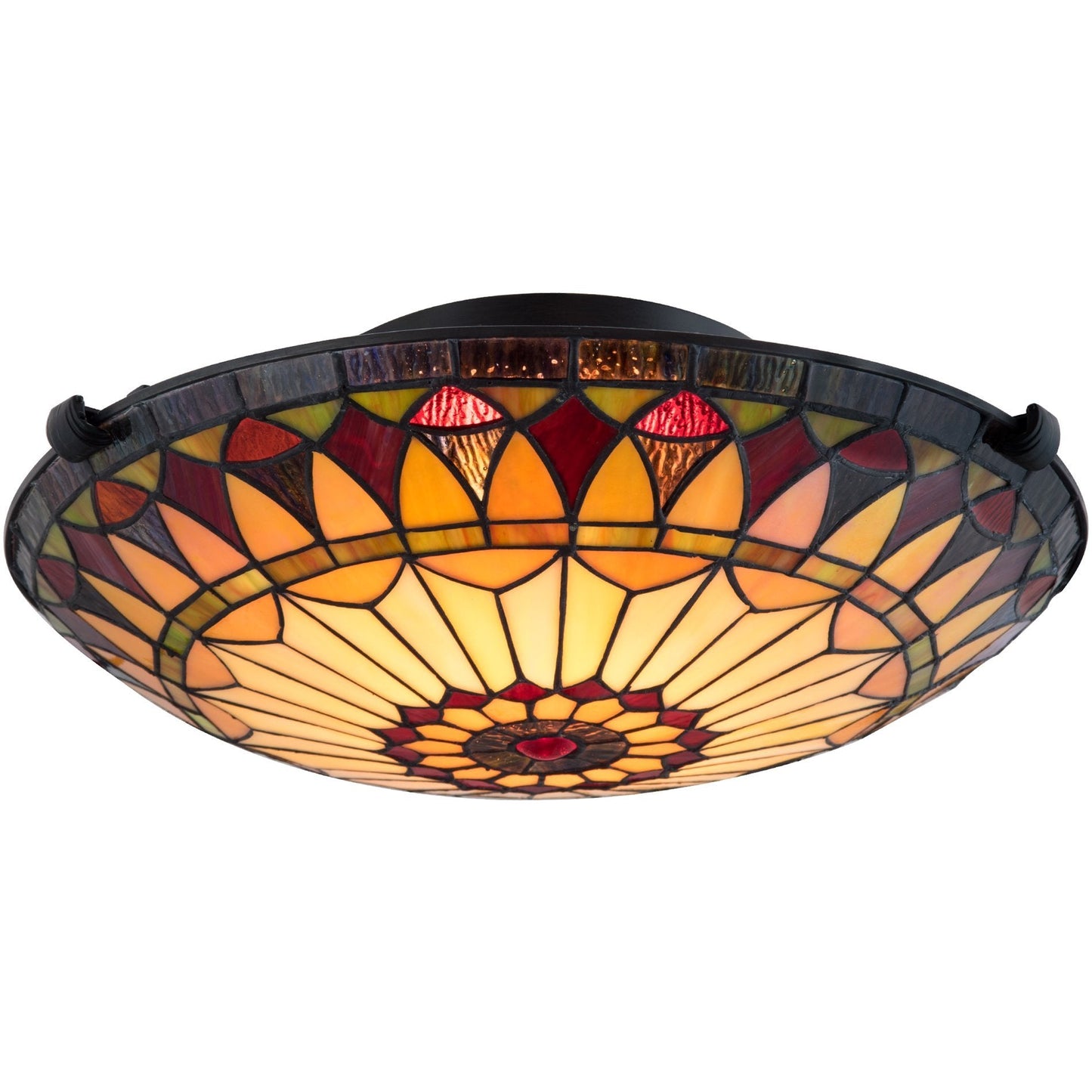 Kira Home Mateo 16 2-Light Tiffany Glass Flush Mount Ceiling Light Black Finish