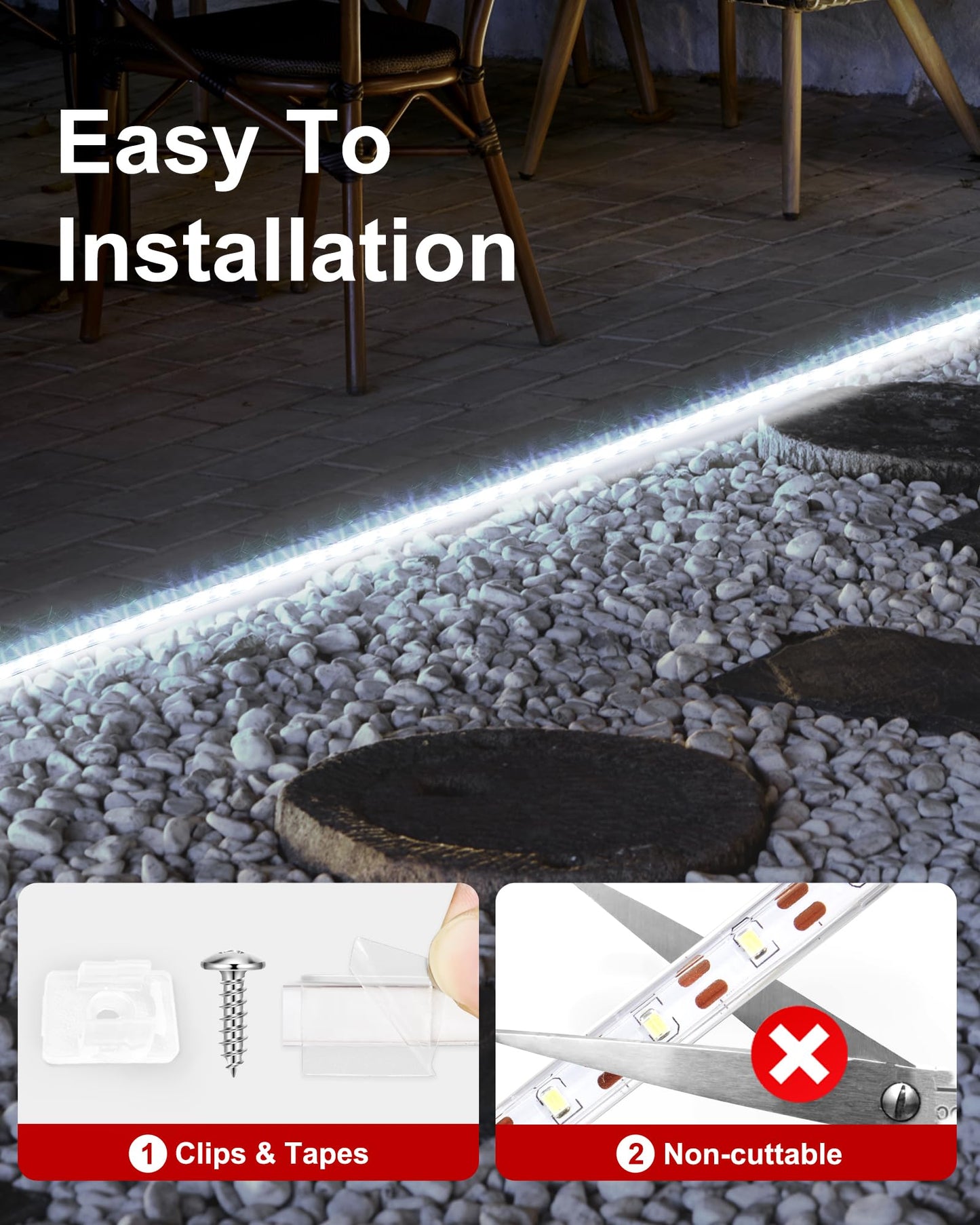 Luhlee Solar Led Strip Lights Upgrade Outdoor Rope Lights 8 Lighting Modes Ip65 Waterproof String Lights For Patio Yard Deck Porch Balcony Garden (White 16.4 Ft)