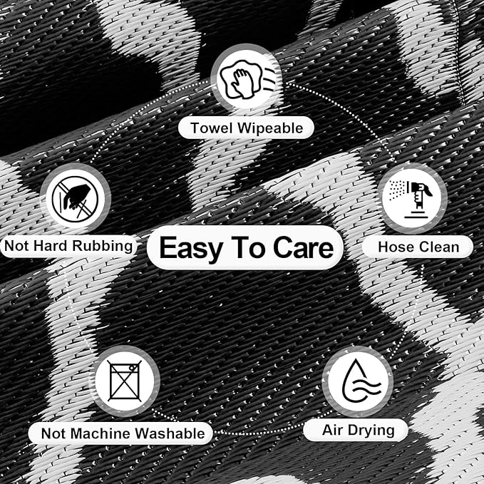 OutdoorLines Outdoor Plastic Area Rugs for Patio 5x8 ft - Reversible Outside Carpet, Stain & UV Resistant RV Mats, Straw Rug for Camping, Deck Garden, Porch and Balcony, Moroccan Black & Light Grey
