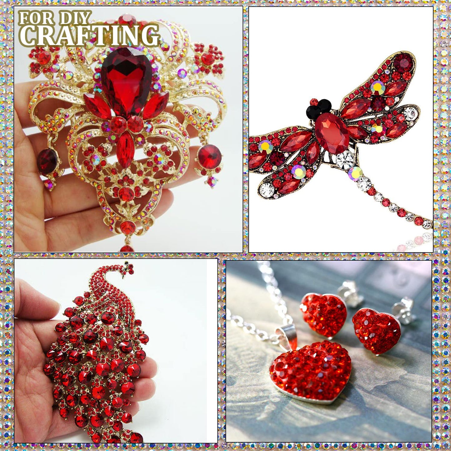 One Pack 2000 Pcs of Flatback Round Red Rhinestones 6 Sizes (1.5-6 mm) with Nail Art Rhinestone Picker Pencil and Tweezers for D