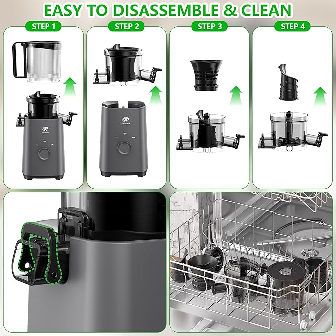 T33 Cold Press Juicer Machines, 5.3" Large Feed Chute Slow Masticating Juicer, Powerful AC Brushless Motor Fit Whole Fruits & Vegetable, 99% Juice Yield, Ultra Quiet, Easy Clean