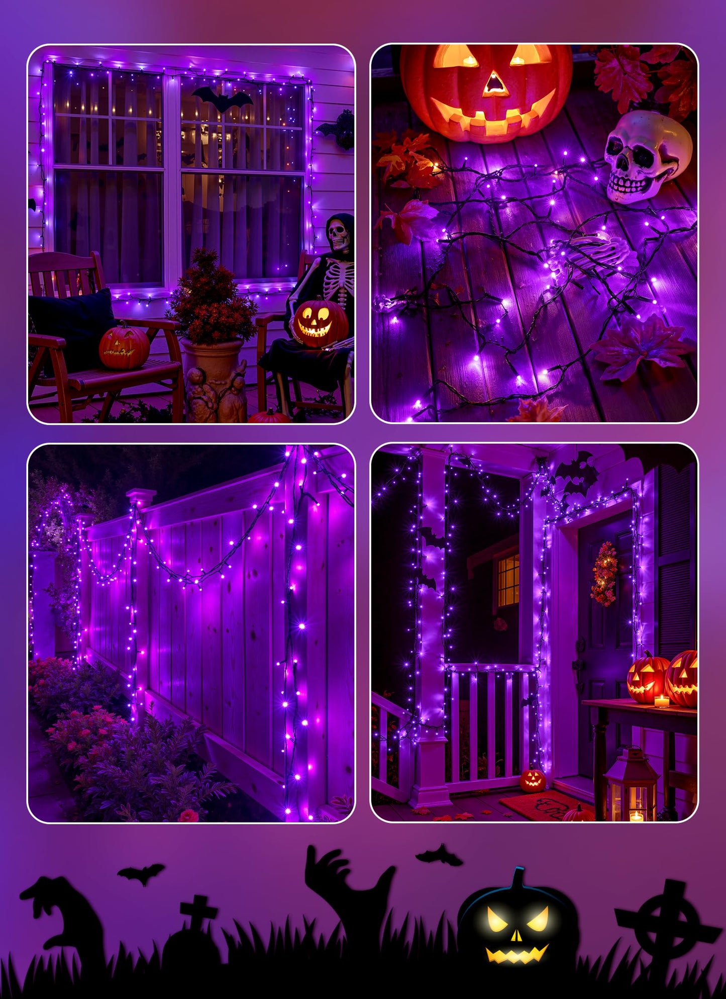 Brightown Halloween String Lights 200Led Solar String Lights Outdoor Solar Powered Lights Ip65 Waterproof For Party Garden Yard Home Holiday Tree Decoration Lighting (Purple 100Led-2Pack)