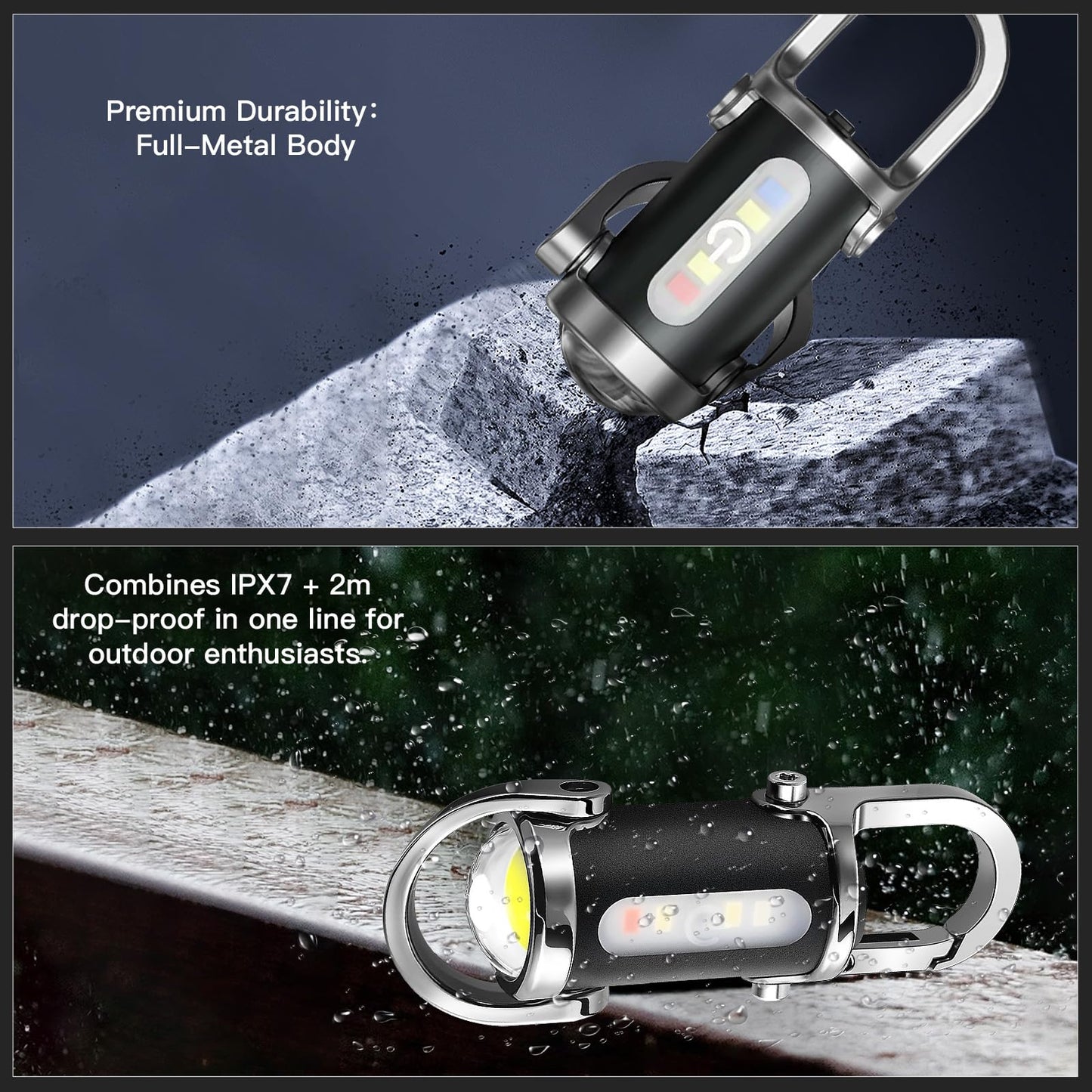 Budatao Emergency Powerbank Keychain Flashlight(3 In 1) Rechargeable 500 Lumens Edc Tool With Red/Blue Strobe 1000Mah Usb-C Charging Ipx7 Waterproof Portable Flashlight For Emergencies