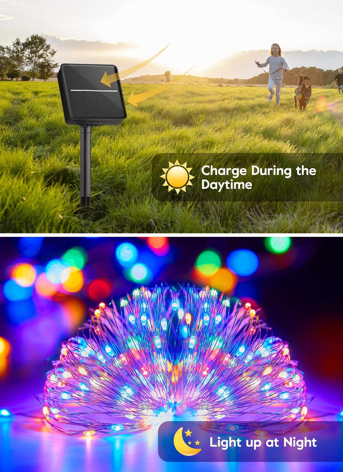 Minetom Solar String Lights For Outside 33Ft 100 Led Outdoor Solar Fairy Lights 8 Modes Balcony Lights For Tree Patio Christmas Party Wedding Decor 4Pc