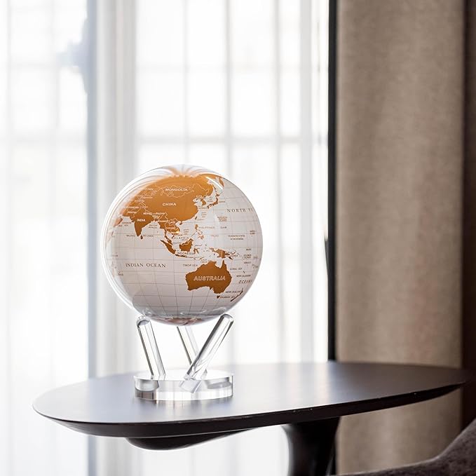 MOVA Globe – White and Gold 6” | Solar-Powered Rotating World Globe for Desk | Elegant Modern Decor | No Batteries or Wires