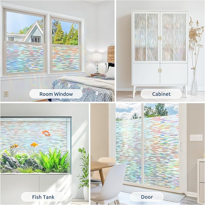 rabbitgoo Window Privacy Film with Installation Tools, Stained Glass Window Film Rainbow Prism Decorative Glass Clings for Home Decor, Static Cling Covering Sun Blocking, 35.4" x 78.5"