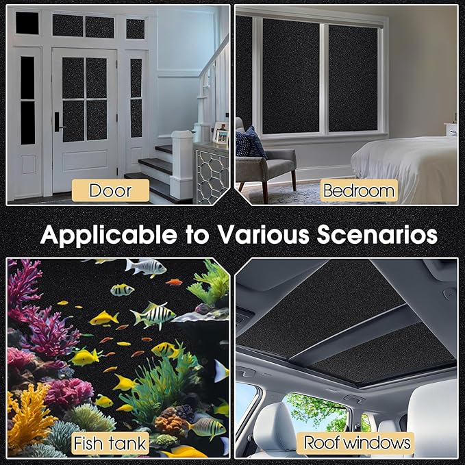Coavas Blackout Window Privacy Film Total 100% Light Blocking Room Darkening Window Tint for Home Frosted Static Cling Black Out Cover (11.8 x 78.7 Inch, Blackout)