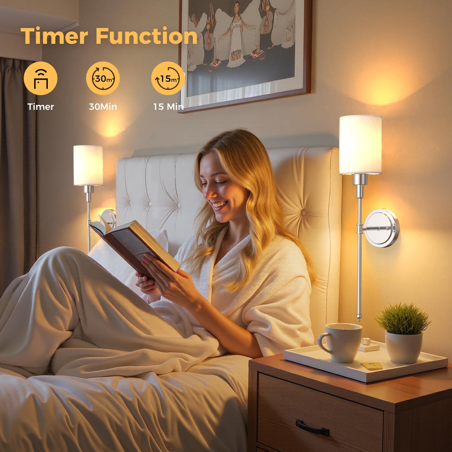 DORESshop Wall Sconce Set of 2, Wireless, Metal, Chrome, 24.3 inch Rechargeable Lights for Bedroom, Living Room Decor