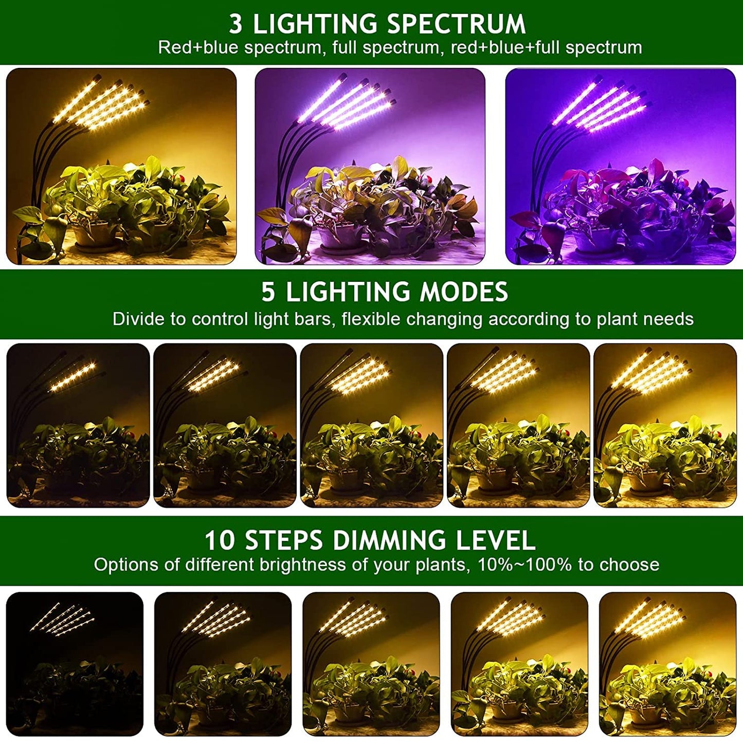 KEELIXIN Grow Lights for Indoor Plants, 5 Heads Full Spectrum, Adjustable Tripod Stand, Remote Control, Model LXGL-008, Red Blue Spectrum