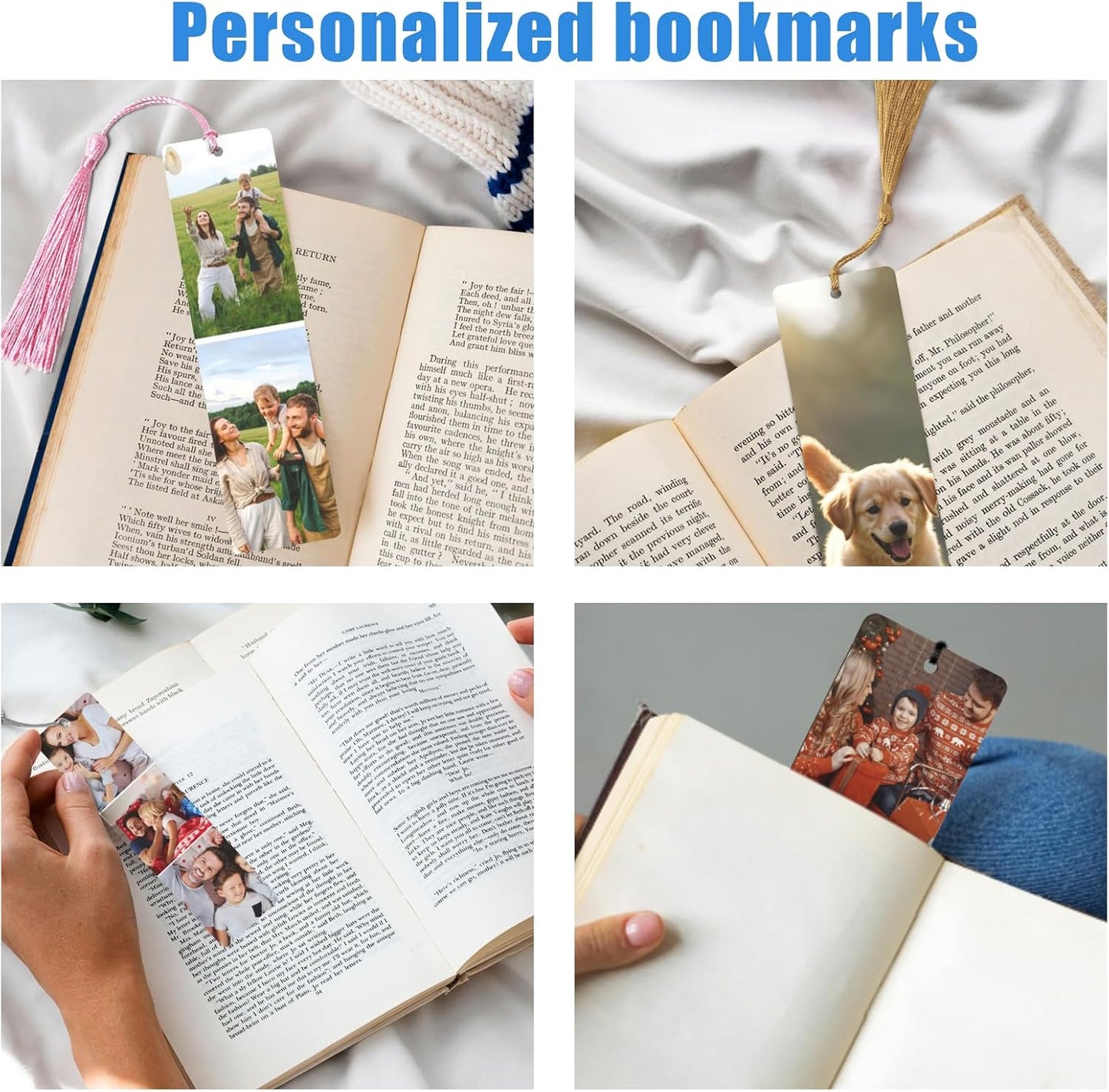 Custom Bookmark, Personalized Wood Bookmarks Tassel with Photo, Customized Double-Sided Bookmark for Women Men Book Lover Christmas Valentine's Day