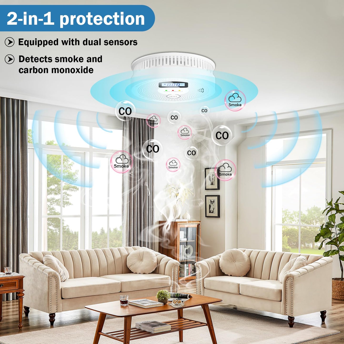 Smoke Detector and Carbon Monoxide Detector Combo with LED Indicators, 2 in 1 CO & Smoke Alarm, Battery Operated Smoke and Carbon Monoxide detectors 6-Pack