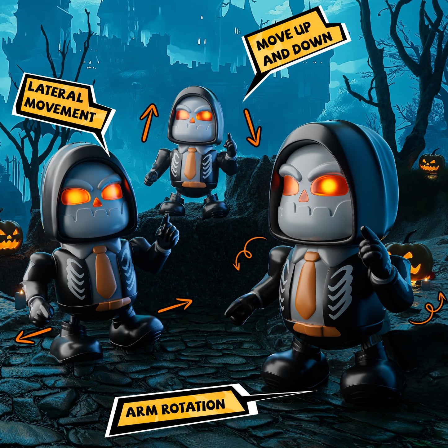 MOBI ONE Kids Toys Halloween Robot Skeleton Toy, Prank Toys with Music & Dancing Toy for Boys & Girls Ages 3 to Up (Skeleton Robot)