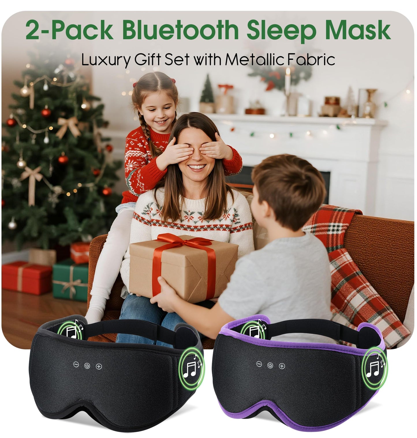 LC-dolida 2 Pack Bluetooth Sleep Mask, Bamboo Cotton 3D Blackout Contoured Bluetooth Sleep Headphones, Sleeping Eye Mask with 5.4 Bluetooth Headphones, Eye Sleep Mask for Side Sleepers, Black