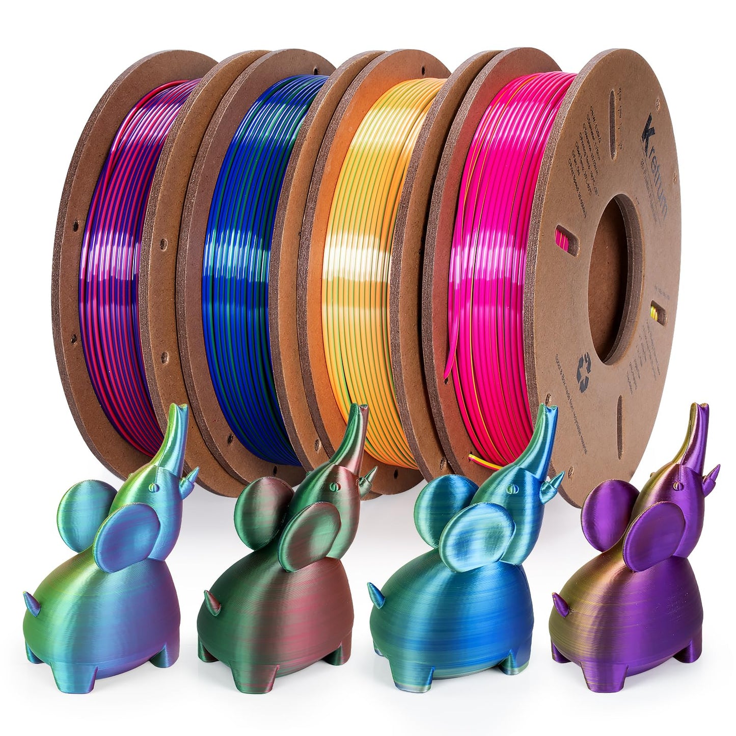 Kretrum Tri Color Silk PLA 3D Printer Filament 1.75mm Silk PLA Color Changing 3D Printing Filament 1kg / 2.2lbs Red & Green & Bl