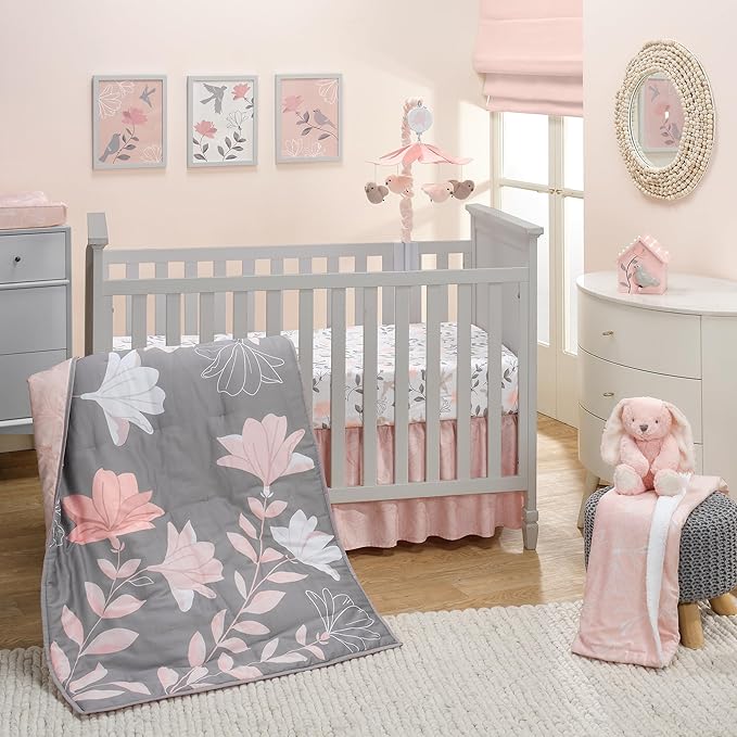 Lambs & Ivy Petals Soft Pink/White Floral Outline Baby Changing Pad Cover