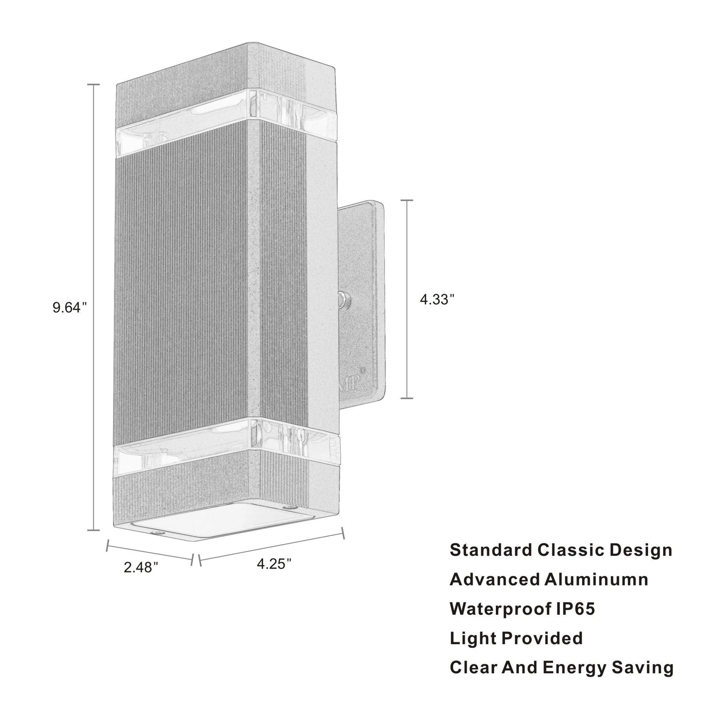 LMP LED Square Up and Down Outdoor Wall Light, Aluminum, 5W 3000K, Gray, 1 Pack, Model UP-R54I-67E4, Waterproof