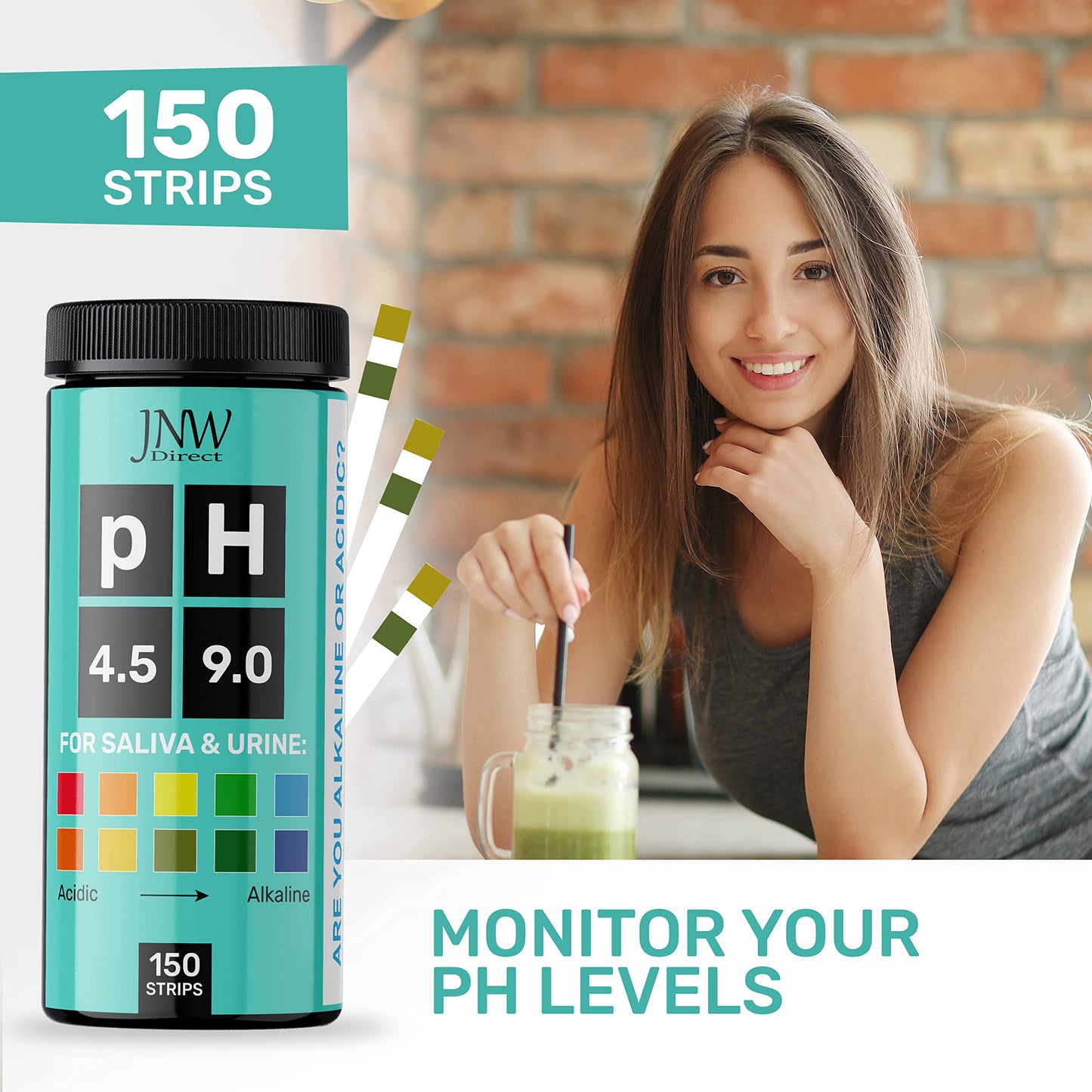 pH Test Strips for Urine and Saliva - 150 Litmus Paper pH Test Strips with Ebook, Quick & Easy pH Level Testing from 4.5-9.0, Ultimate Acidity Test Kit from JNW Direct