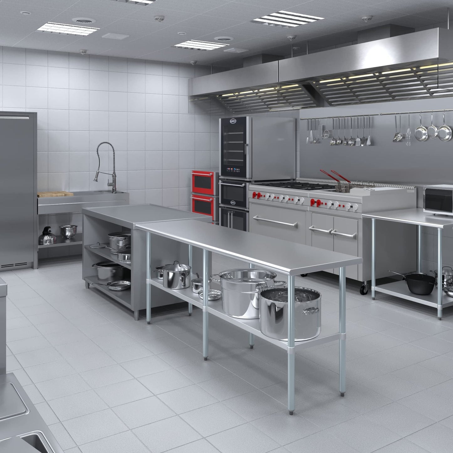 AmGood 24 in. x 84 in. Stainless Steel Work Table | Metal Kitchen Food Prep Table | NSF