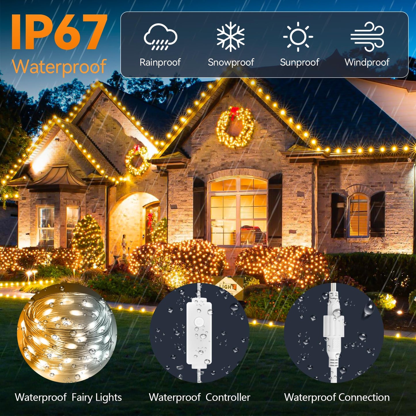 HOUHUI Fairy Lights, 100Ft Waterproof LED String Lights, 2700K-6500K Tunable White, 8 Modes, Remote Control, Model TW-15M