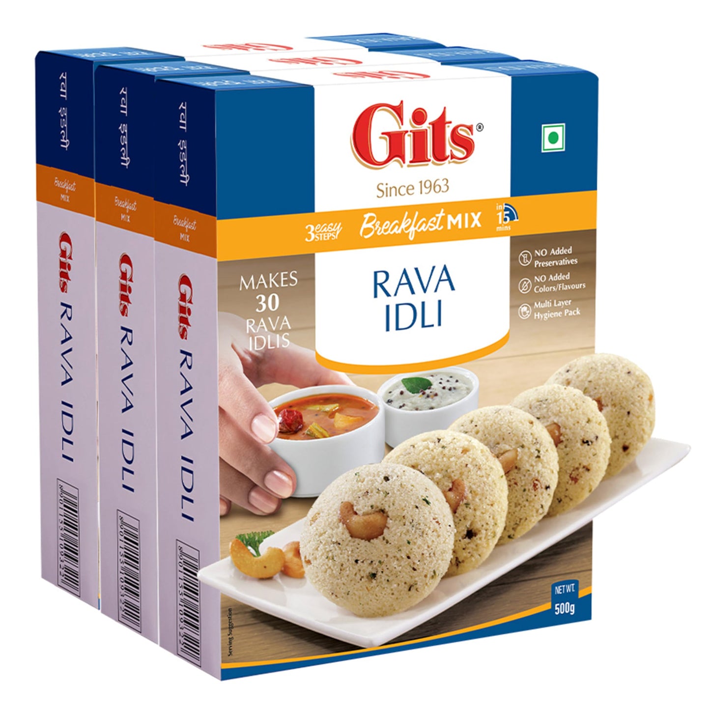 Gits Instant Rava Idli Breakfast Mix 1500G (Pack Of 3, 500G Each), Pure Veg