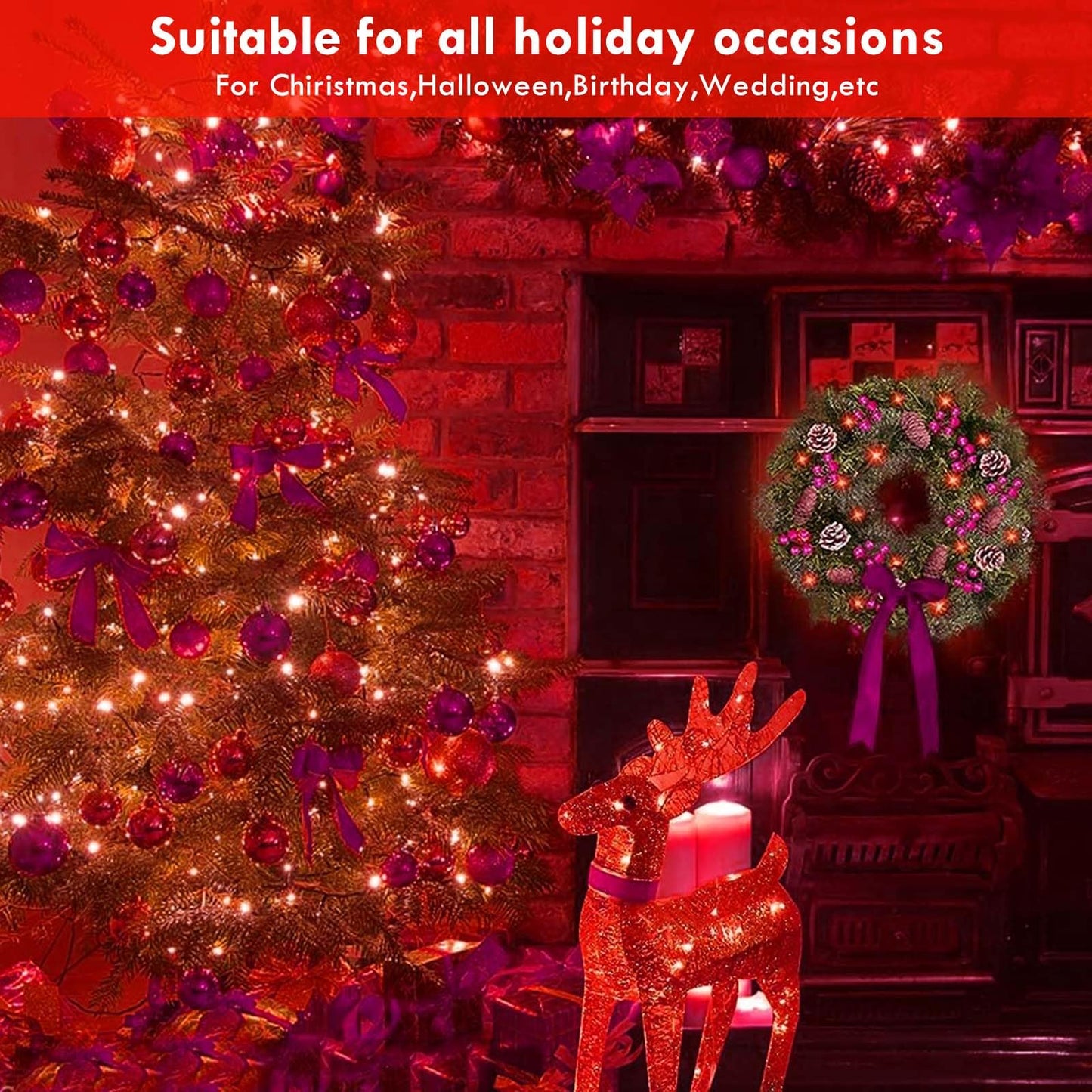 YIQU 3 Pack Fairy Lights, 26 FT 80 LED, Battery Operated with Remote Control Timer, 8 Modes, Red