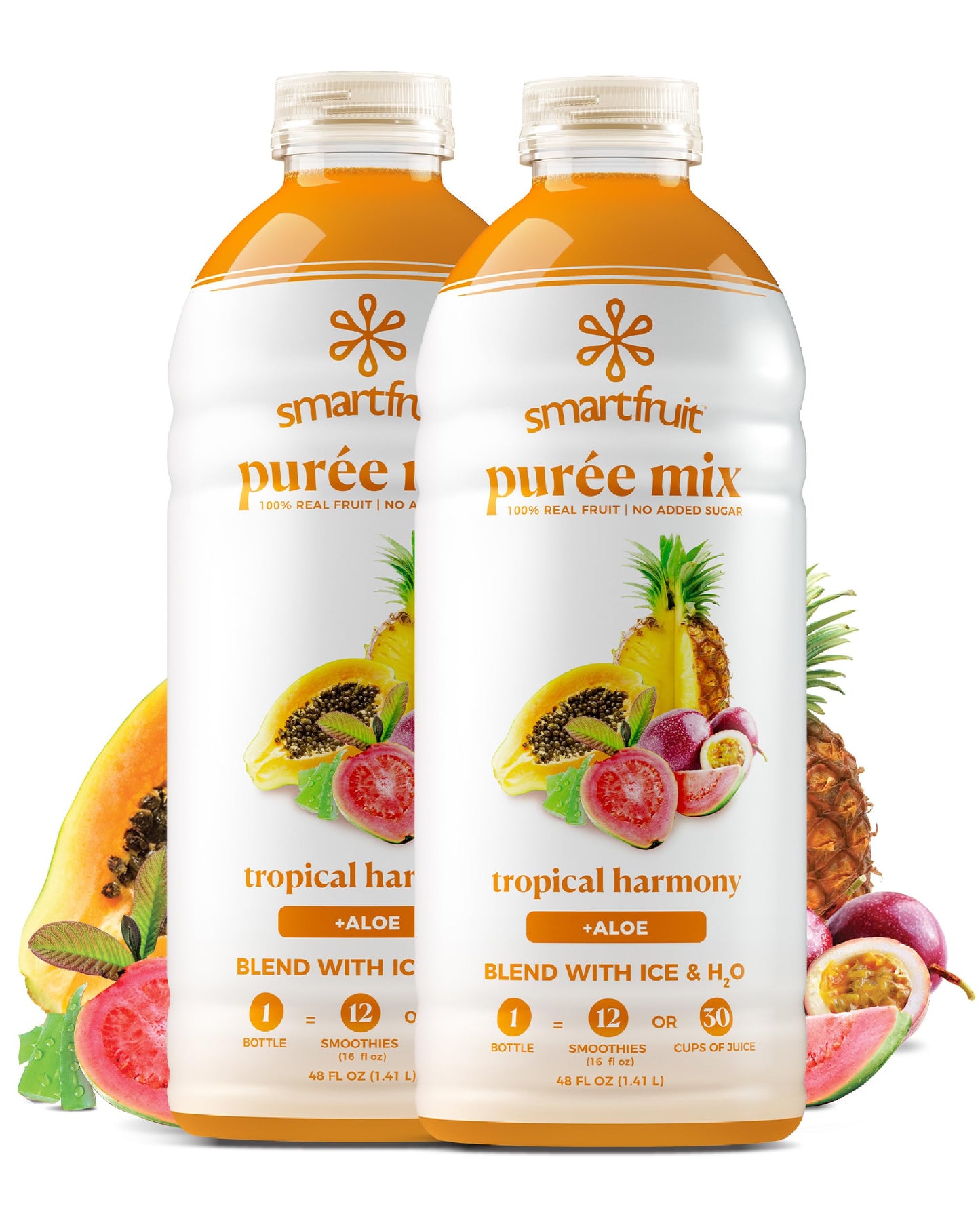 Smartfruit Tropical Harmony + Aloe, 100% Real Fruit Pur e, Non-GMO, No Additives, Vegan - 48 Fl. Oz - 2 Pack