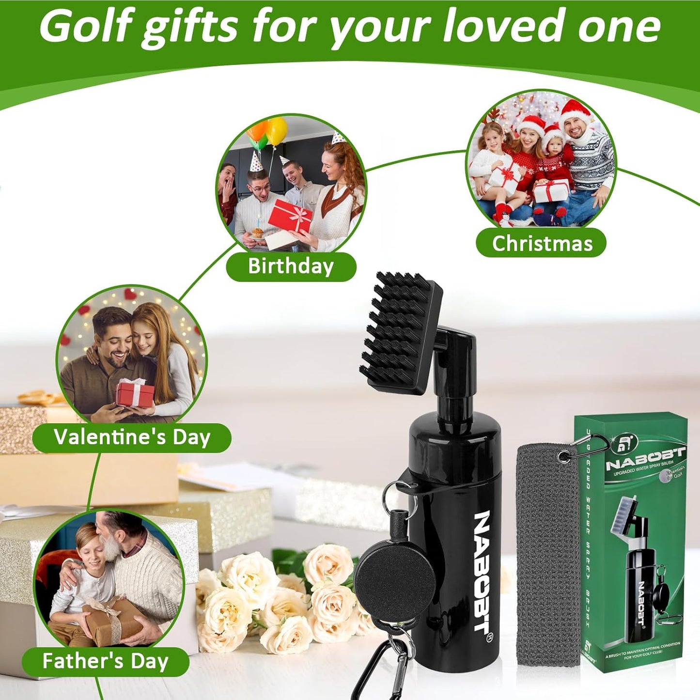 Golf Towel and Brush Set, Premium Golf Towel(16x16 inch) & Club Brush Cleaner with Retainer Clip and Squeeze Water Bottle, Essentials Golf Accessories for Men