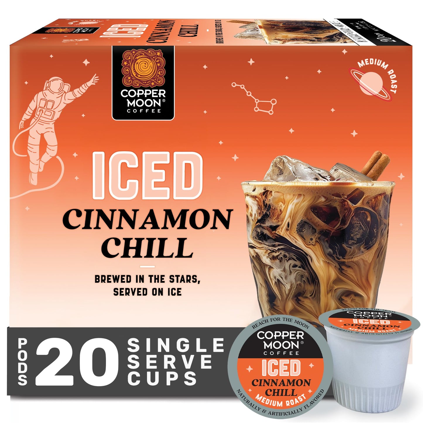 Copper Moon Single Serve Coffee Pods for Keurig K-Cup malt-inspired Brew Over Ice Cinnamon Chill 20 Count