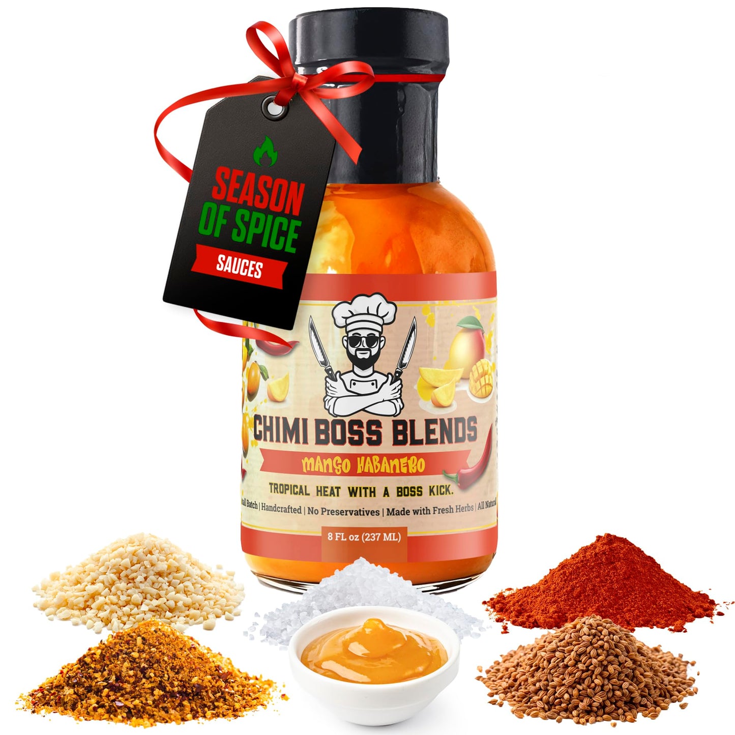 Chimi Boss Mango Habanero Sauce - Sweet-Heat Flavor Explosion for Tacos, Chicken, Pizza & More - 8 fl oz Bottle - Small Batch, U
