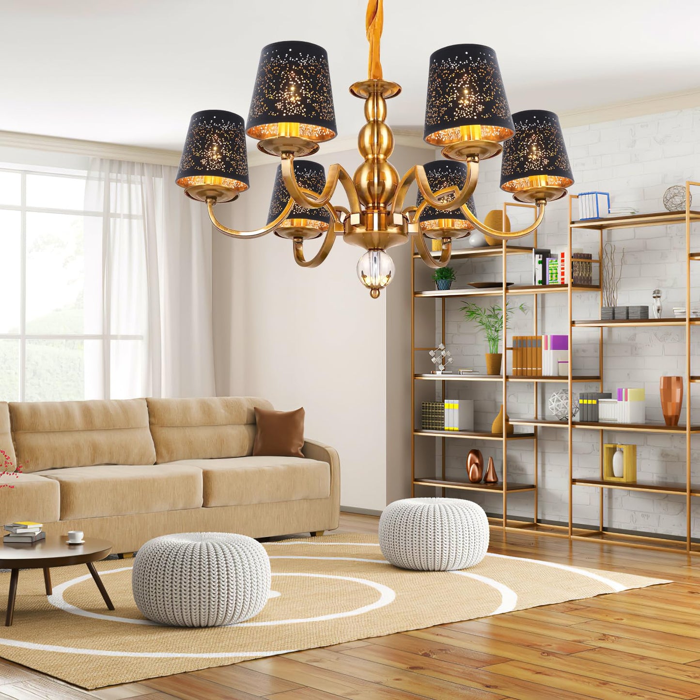 YISUN Lamp Shades Set of 6, Fabric + Iron + PVC, Black/Gold, Clip On Bell Design, Model DF-LCZD10-DKC