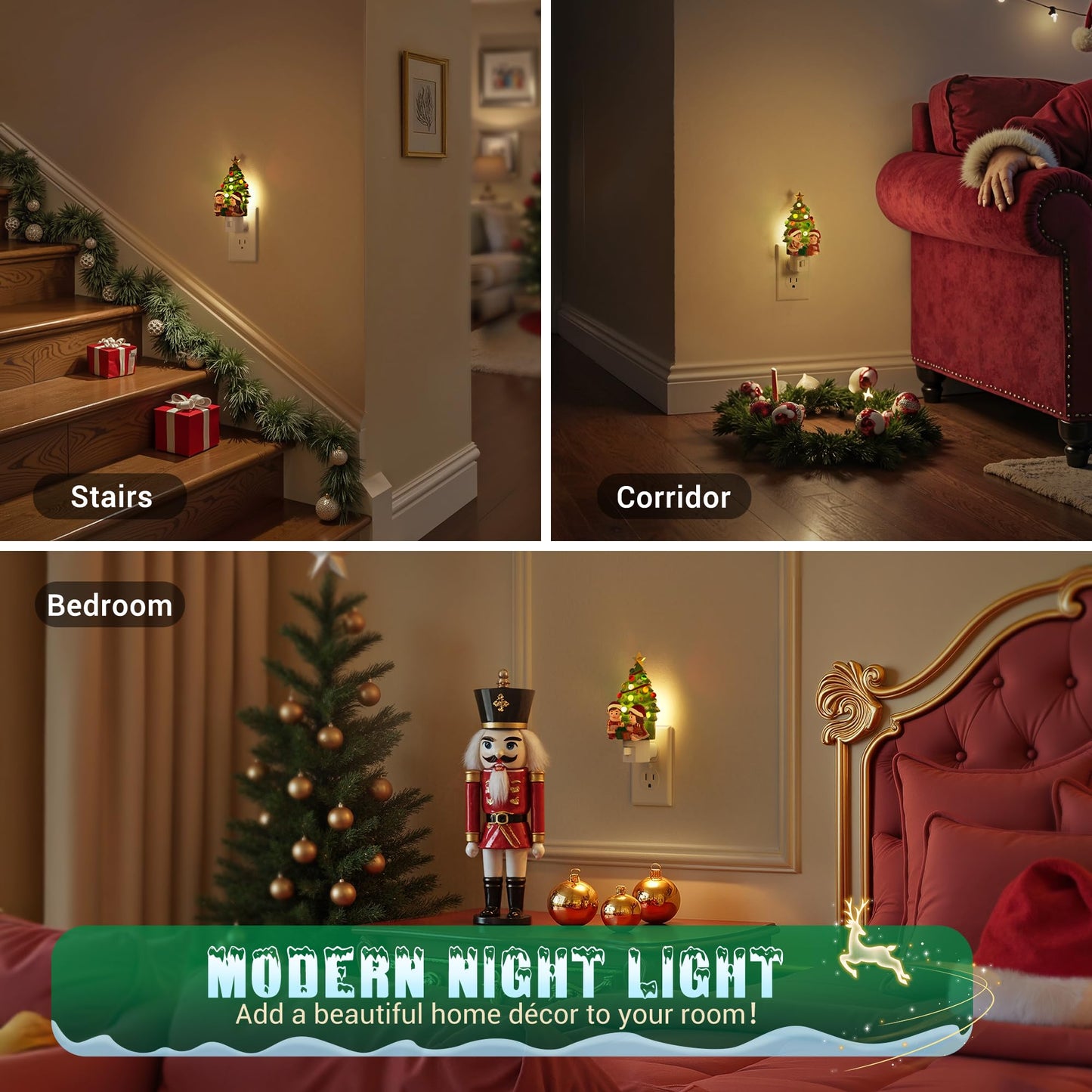 Jandcase Christmas Tree & Santa Claus Night Light 3000K Night Lights Plug Into Wall Cute & Funny Ceramics Christmas Night Light For Kids 360?Rotatable For Home Party Decor 1 Pack