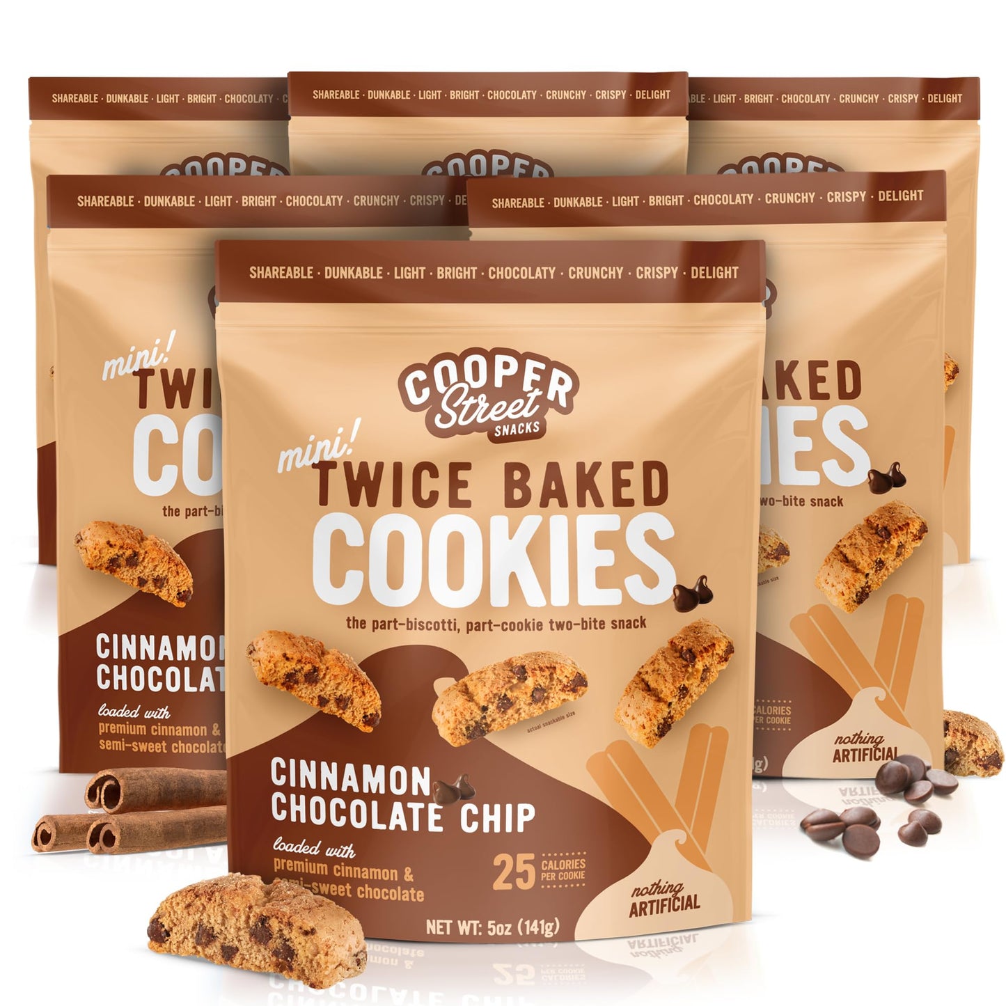 COOPER STREET Twice Baked Cinnamon Chocolate Biscotti Cookies - Crispy Mini Biscotti Cookies Ideal with Coffee - Traditional Low