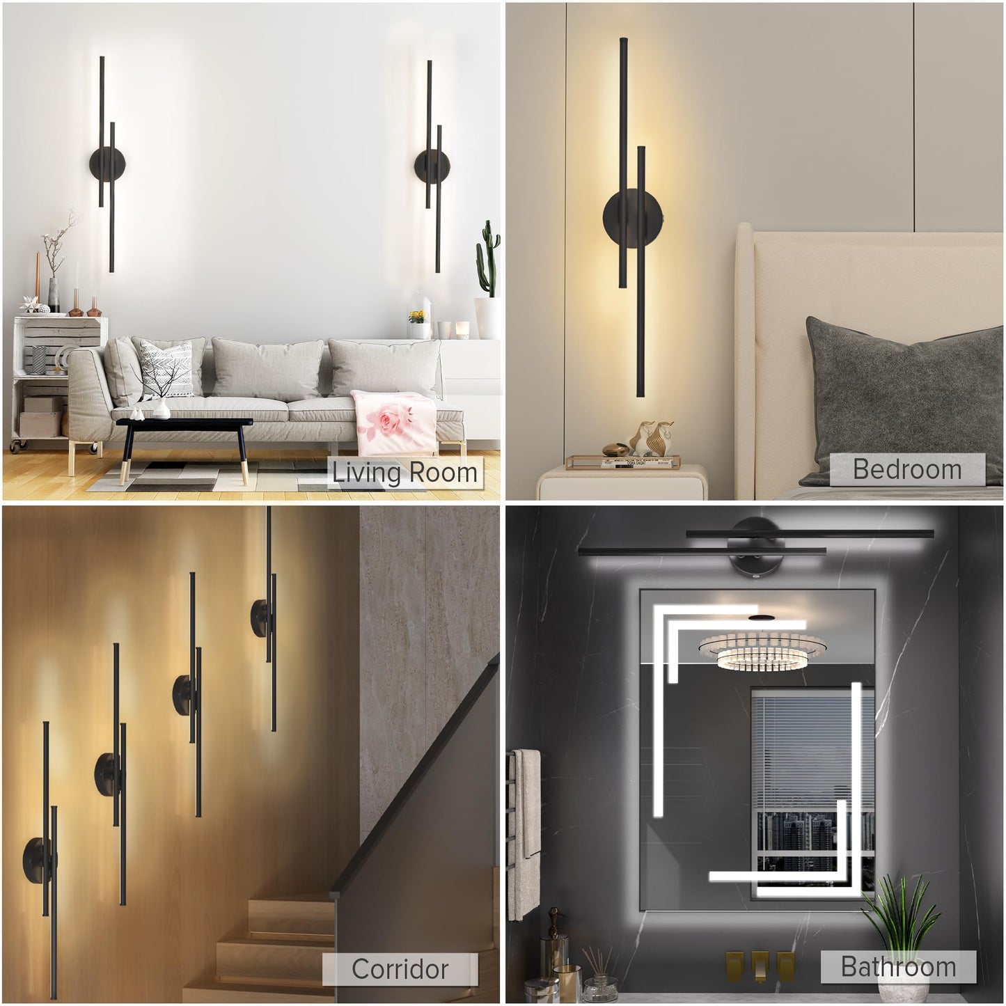 Floisdace Wall Sconce Set of Two, 8000mAh Battery Operated, Dimmable LED, 3 Colors 3000K-6000K, Wireless, Black, Model