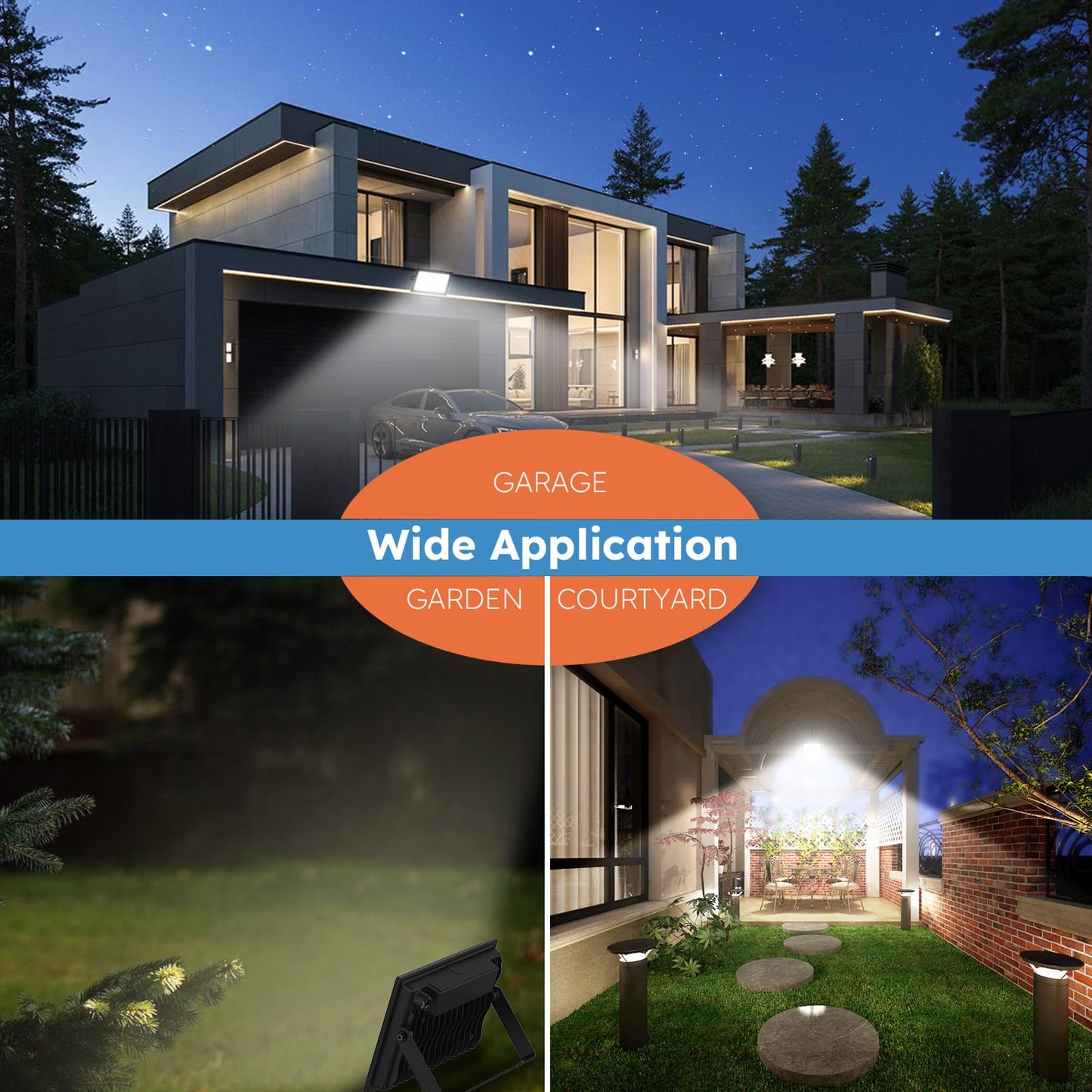 Madewell Living 2-Pack 50W Led Flood Lights Outdoor - 9000 Lumens Super Bright Security Lighting Ip66 Waterproof 5000K Daylight - Energy-Efficient Outdoor Lights For Garage Garden Lawn Backyard