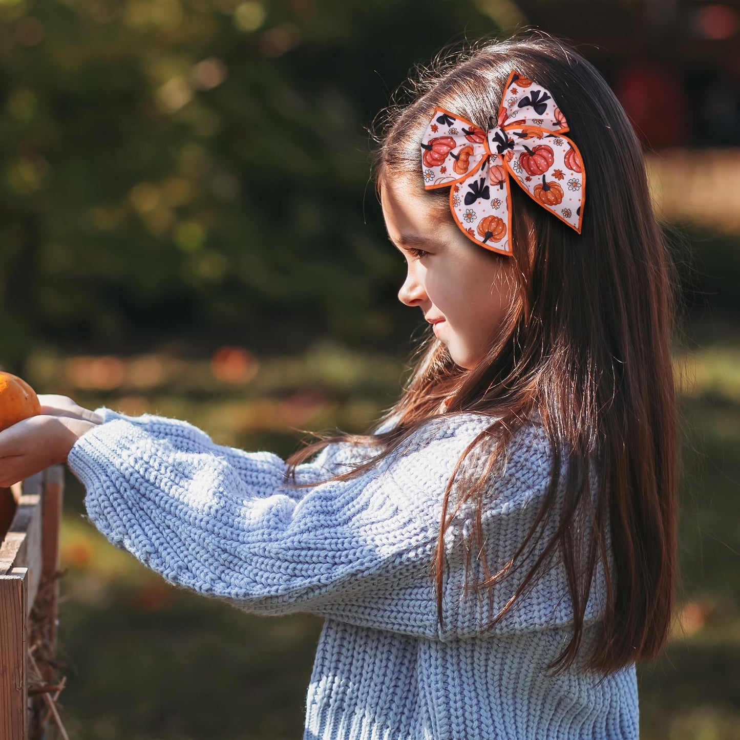 2pcs Fall Pumpkin Fable Hair Bows 5.5 Cotton Linen Bow Hair Clip Alligator Cheer Barrettes for Kids Girl Women Thanksgiving Outf