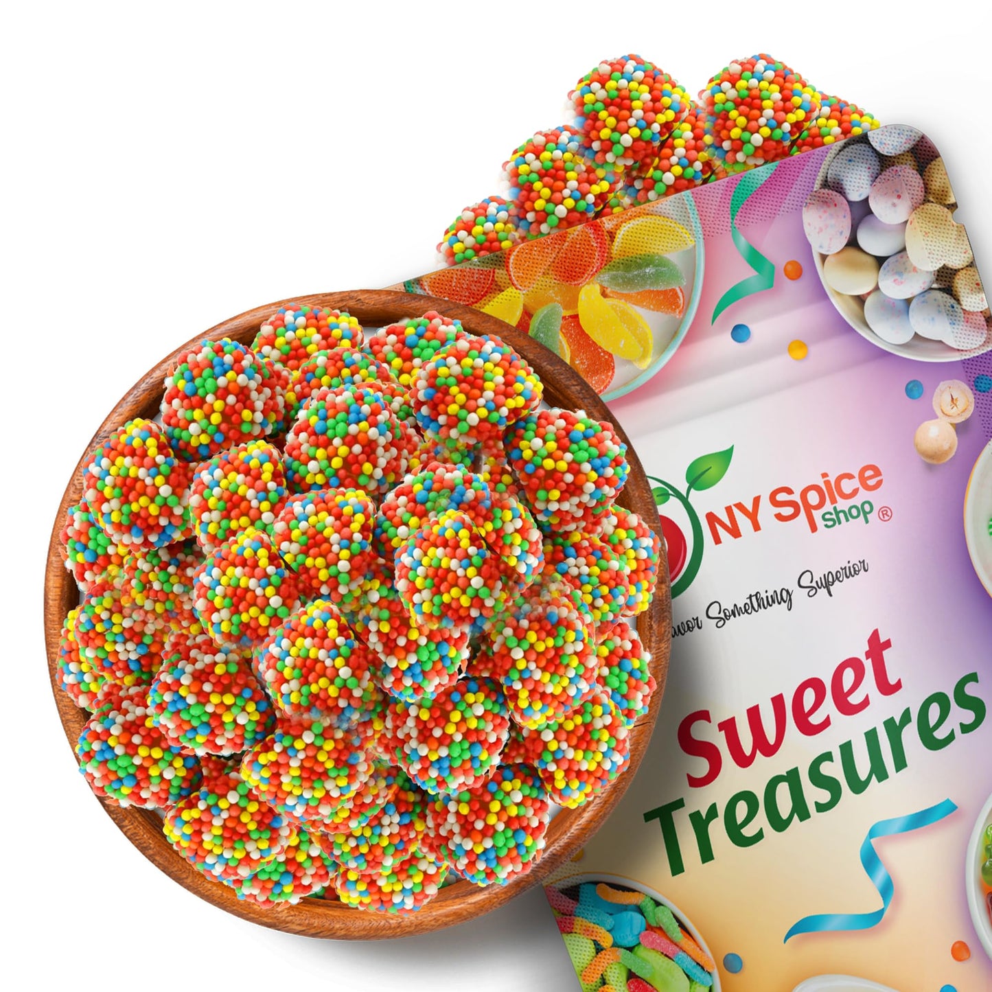 NY Spice Shop Nonpareils Gumdrops - 1 Pound Sweet Fruit Flavored Gummy Centre Candy - Old Fashioned Chewy Candies with Crunchy N