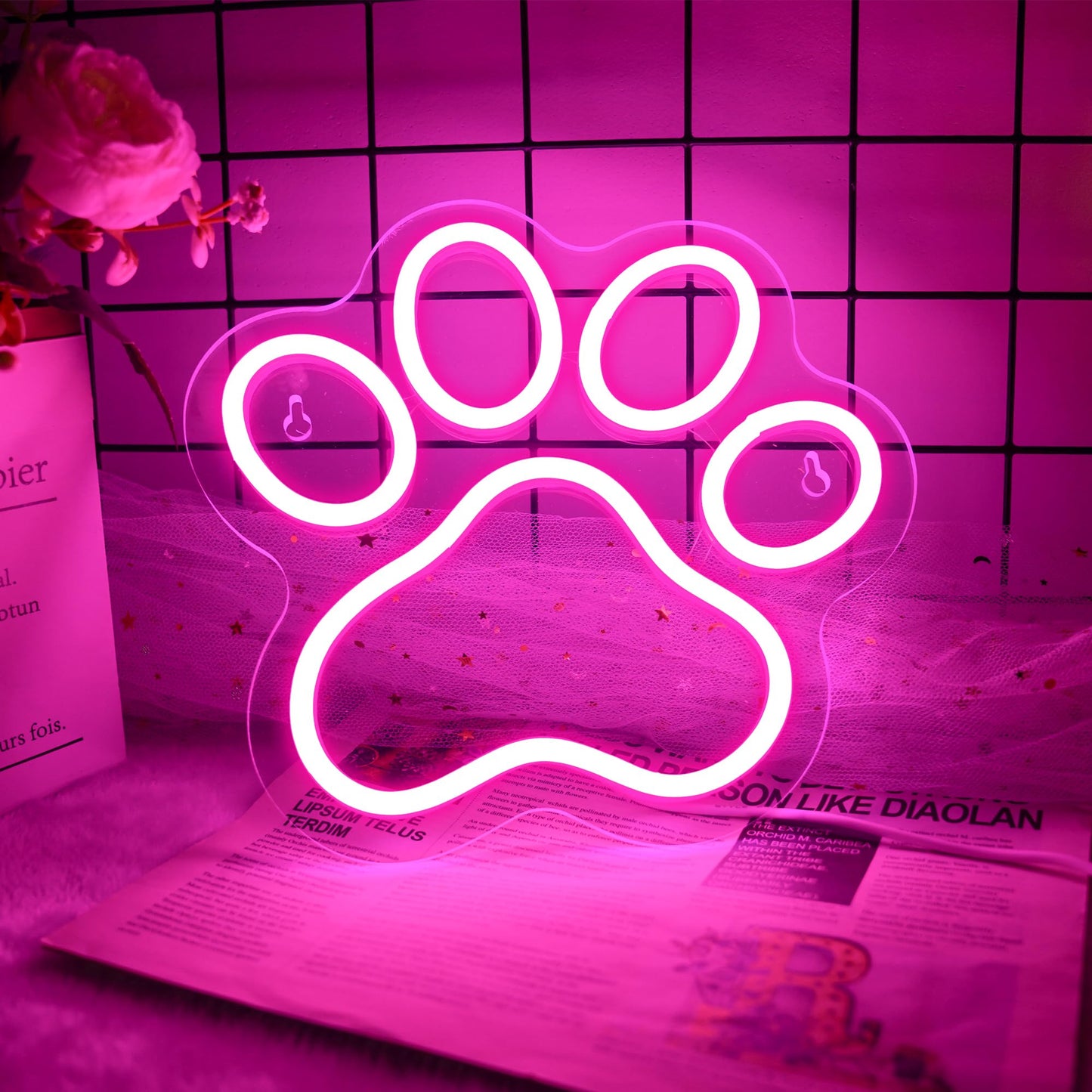 Aslanka Dog Paw Neon Led Sign Dimmable Paw Neon Light For Wall Decor Usb Powered Neon Light Sign For Bedroom Dog House Esthetics Wall Art-Pink