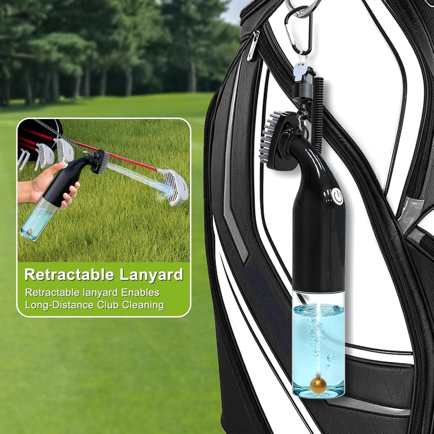 Electric Golf Club Cleaner Brush: AA Battery Powered for Effortless Cleaning - Golf Club Brush for Golf Accessories - Holds 5oz Water - Magnetic Clip - Golf Gifts for Golfer Men